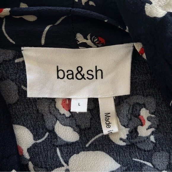 ba&sh Silia Shirred Floral-Print Crepe Dress in Marine LARGE - Picture 5 of 9